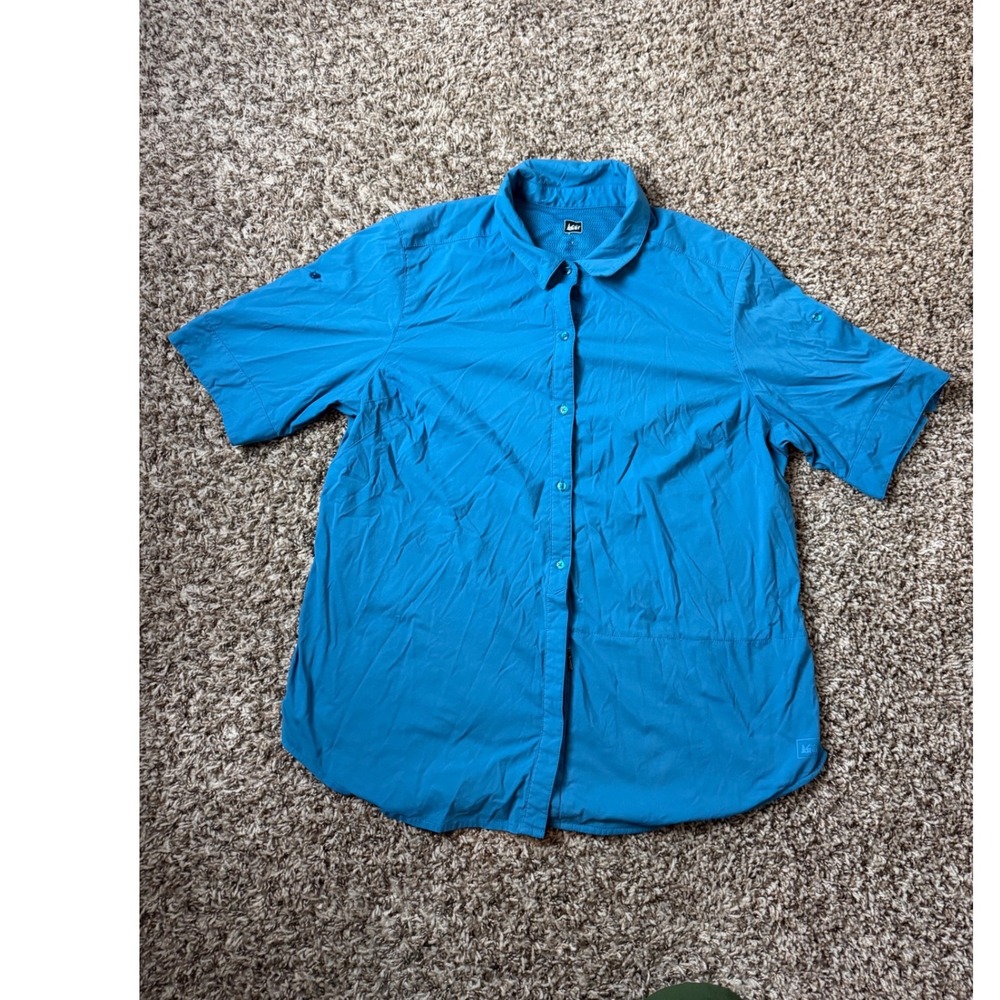 REI Co-op Mens Blue Short Sleeve Hiking Button Down Shirt Mesh Back Size M